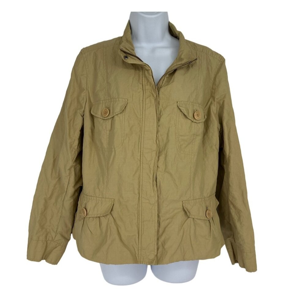 Talbots Crinkle Cotton Long Sleeve Full Zip & Snap Jacket Size 16